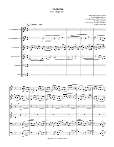 Recordare (from "Requiem") (F) (Brass Sextet - 2 Trp, 2 Hrn, 1 Trb, 1 Tuba) (arr. Regis Bookshar)