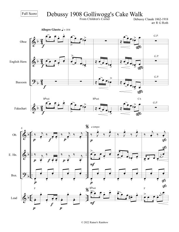 Debussy Golliwogs Cakewalk For Double Reed Trio (arr. R G Roth)