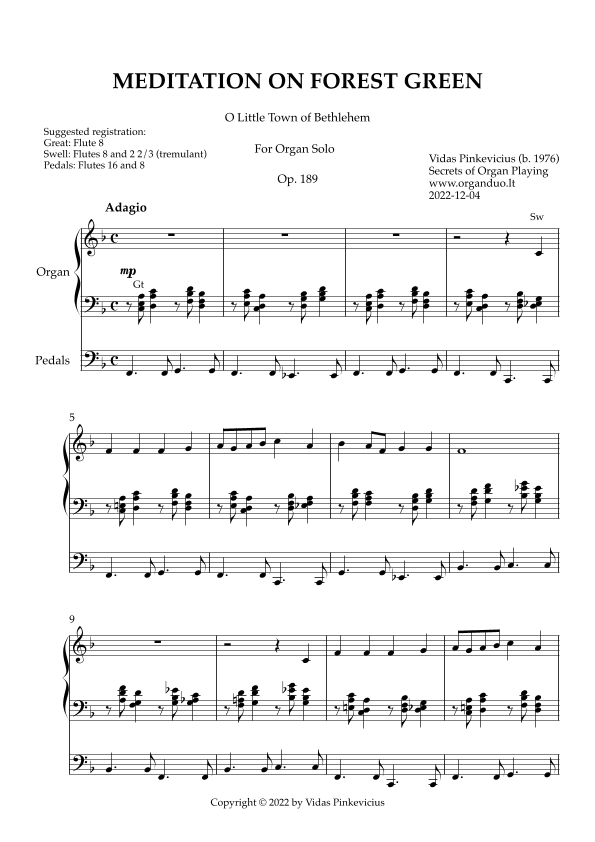 Meditation on Forest Green, Op. 189 (Organ Solo) by Vidas Pinkevicius