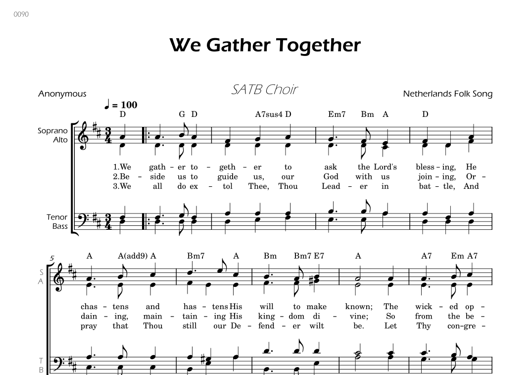 We Gather Together - SATB Choir - W/Chords (arr. César Madeira)
