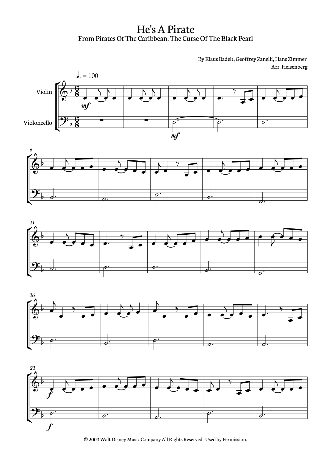 He's A Pirate (arr. Heisenberg)