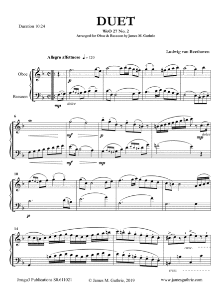Beethoven: Duet WoO 27 No. 2 for Oboe & Bassoon (arr. James M. Guthrie, ASCAP)