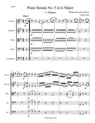 Piano Sonata No. 5 in G Major, Movement 1 (arr. Joshua Choe)