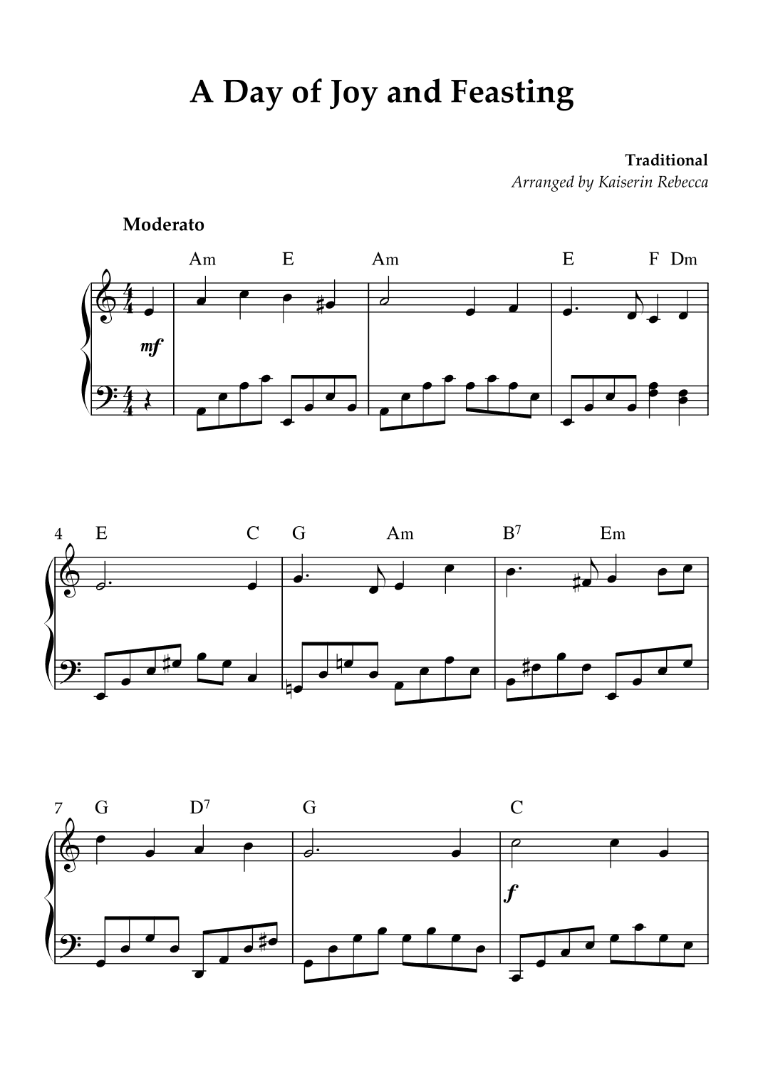 A Day of Joy and Feasting (arr. Kaiserin Rebecca)