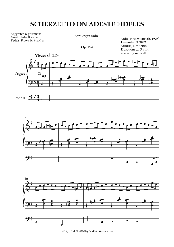 Scherzetto on Adeste fideles, Op. 194 (Organ Solo) by Vidas Pinkevicius