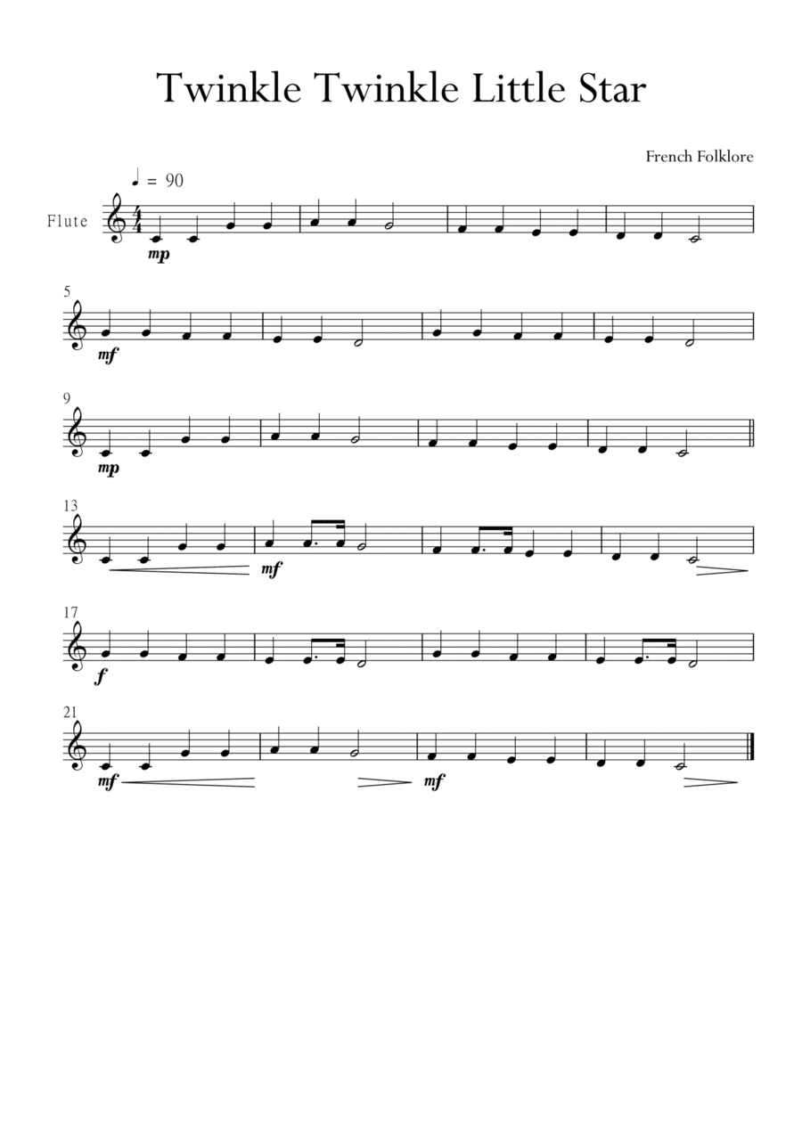 Twinkle Twinkle Little Star for Flute in C Major. Very Easy. (arr. Matheus Araújo)