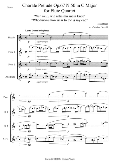 Chorale Prelude Op.67 N.50 in C Major for Flute Quartet (arr. Cristiano Vecchi)