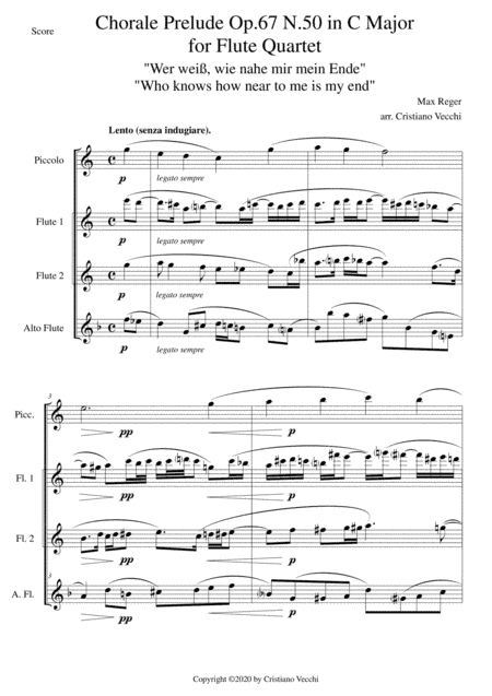Chorale Prelude Op.67 N.50 in C Major for Flute Quartet (arr. Cristiano Vecchi)