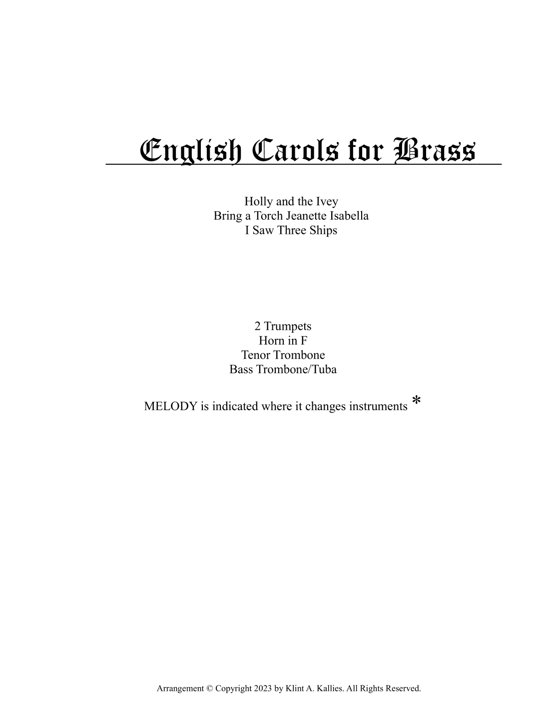 English Carols for Brass (arr. Klint A Kallies)