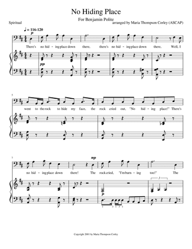 No Hiding Place, Bass (arr. Maria Thompson Corley)
