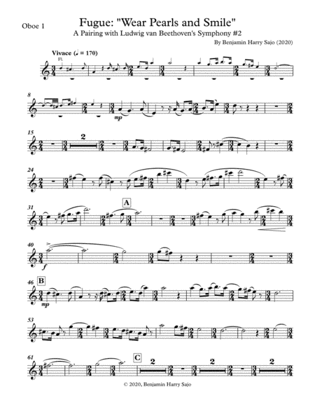 Fugue: "Wear Pearls and Smile" (A Pairing with Beethoven's Symphony #2) - Oboe 1