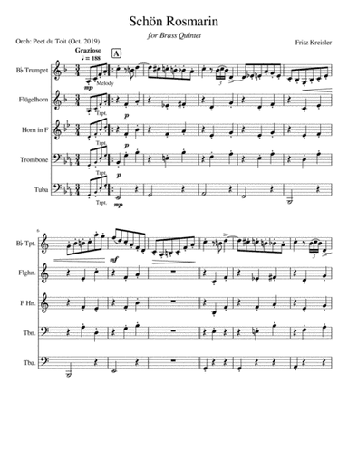 Schön Rosmarin - Fritz Kreisler (Brass Quintet) (arr. Peet du Toit)