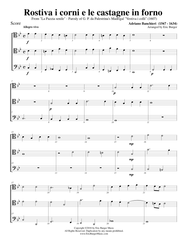 Rostiva i corni e le castagne in forno for Trombone or Low Brass Trio (arr. Eric Burger Music)