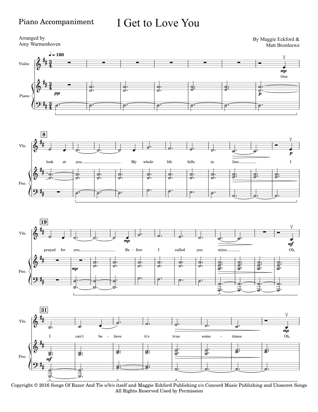 I Get To Love You (arr. Amy Warmenhoven)
