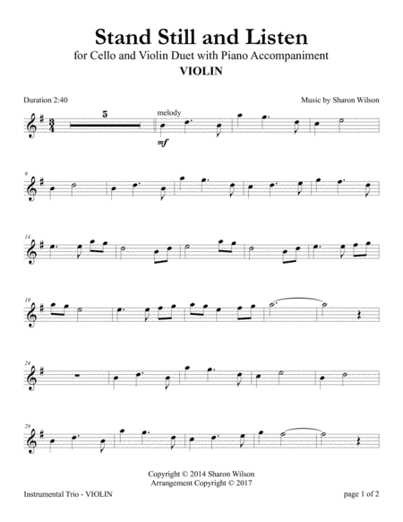 Stand Still and Listen (for Cello and Violin Duet with Piano accompaniment)