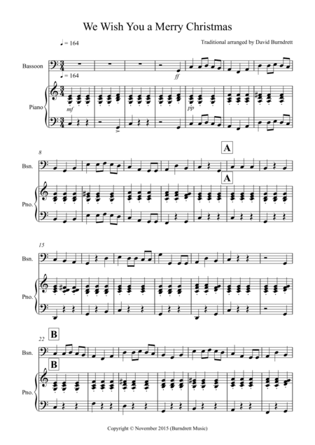 We Wish You a Merry Christmas for Bassoon and Piano (arr. David Burndrett)