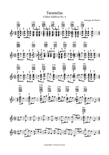 "Tarantelas" for guitar from "Codice Saldivar No.4" by Santiago de Murcia (arr. Arturo Escorza)