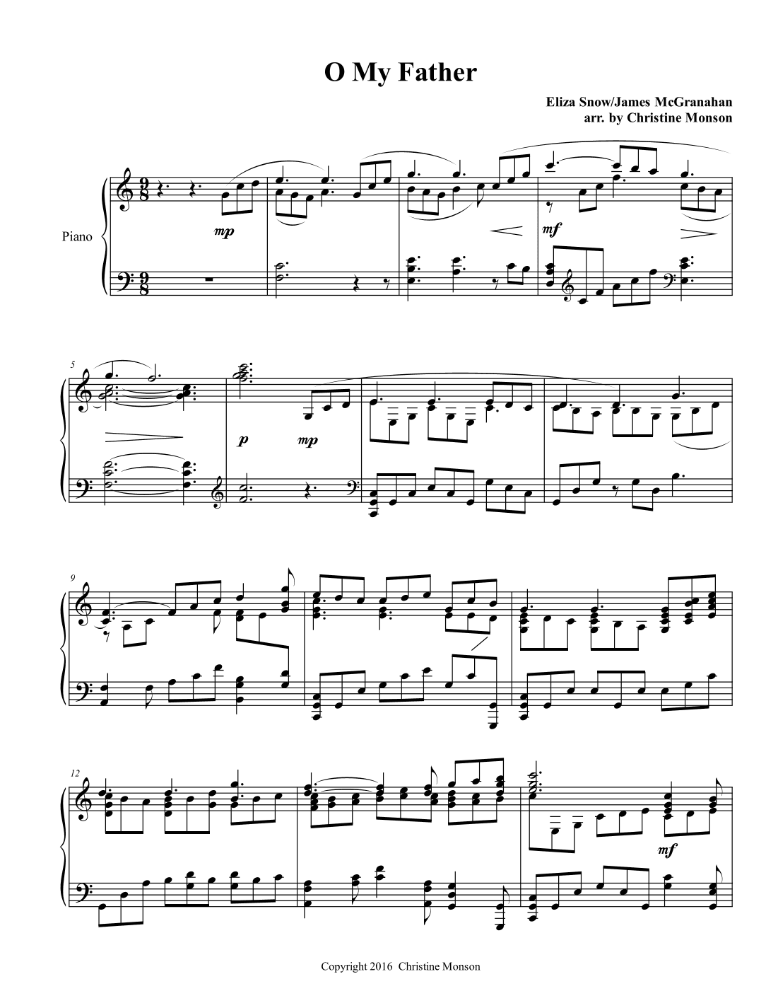 O My Father - piano solo, advanced (arr. Christine Monson)