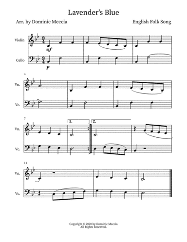 Lavender's Blue- Violin and Cello Duet (arr. Dominic Meccia)