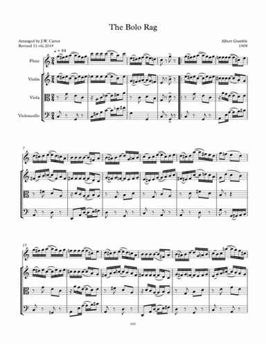 The Bolo Rag, by Albert Gumble (1908) arranged for Flute & String Trio (arr. J.W. Carter)