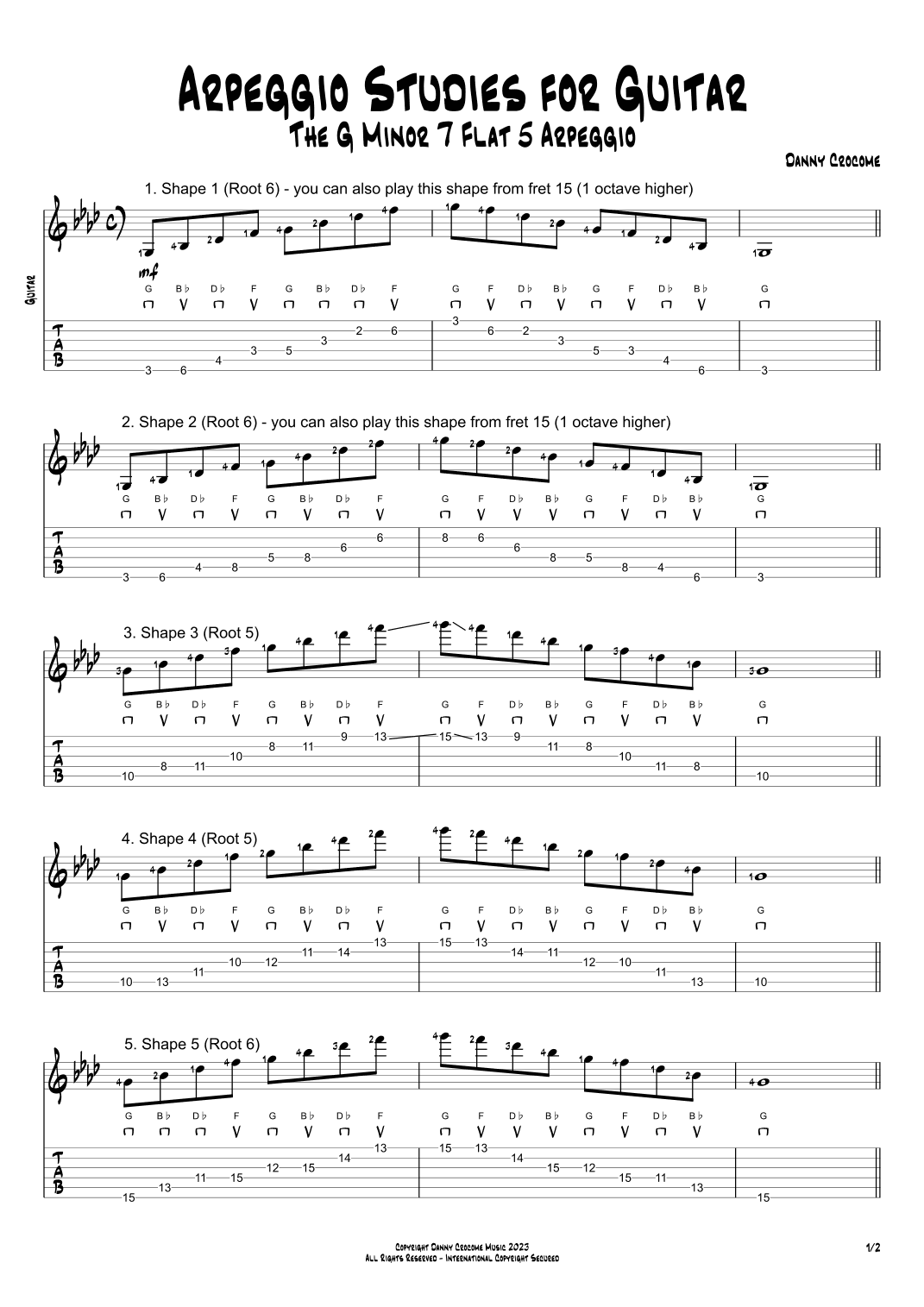 Arpeggio Studies for Guitar - The G Minor 7 Flat 5 Arpeggio