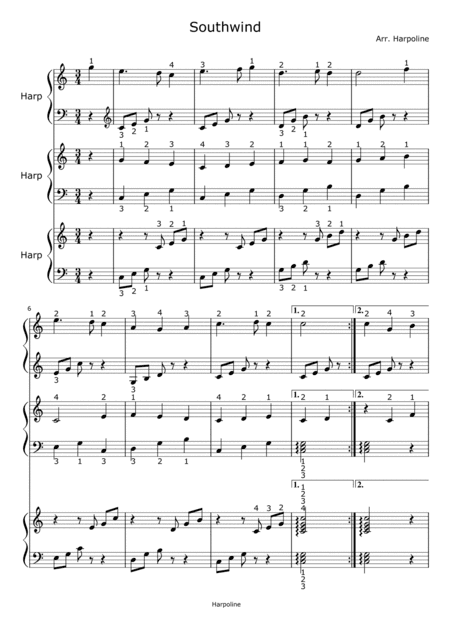 SOUTHWIND IN C for Harp trio (arr. Harpoline)