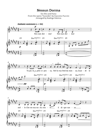 Nessun Dorma (for alto and piano) (arr. Rodrigo Faleiros)