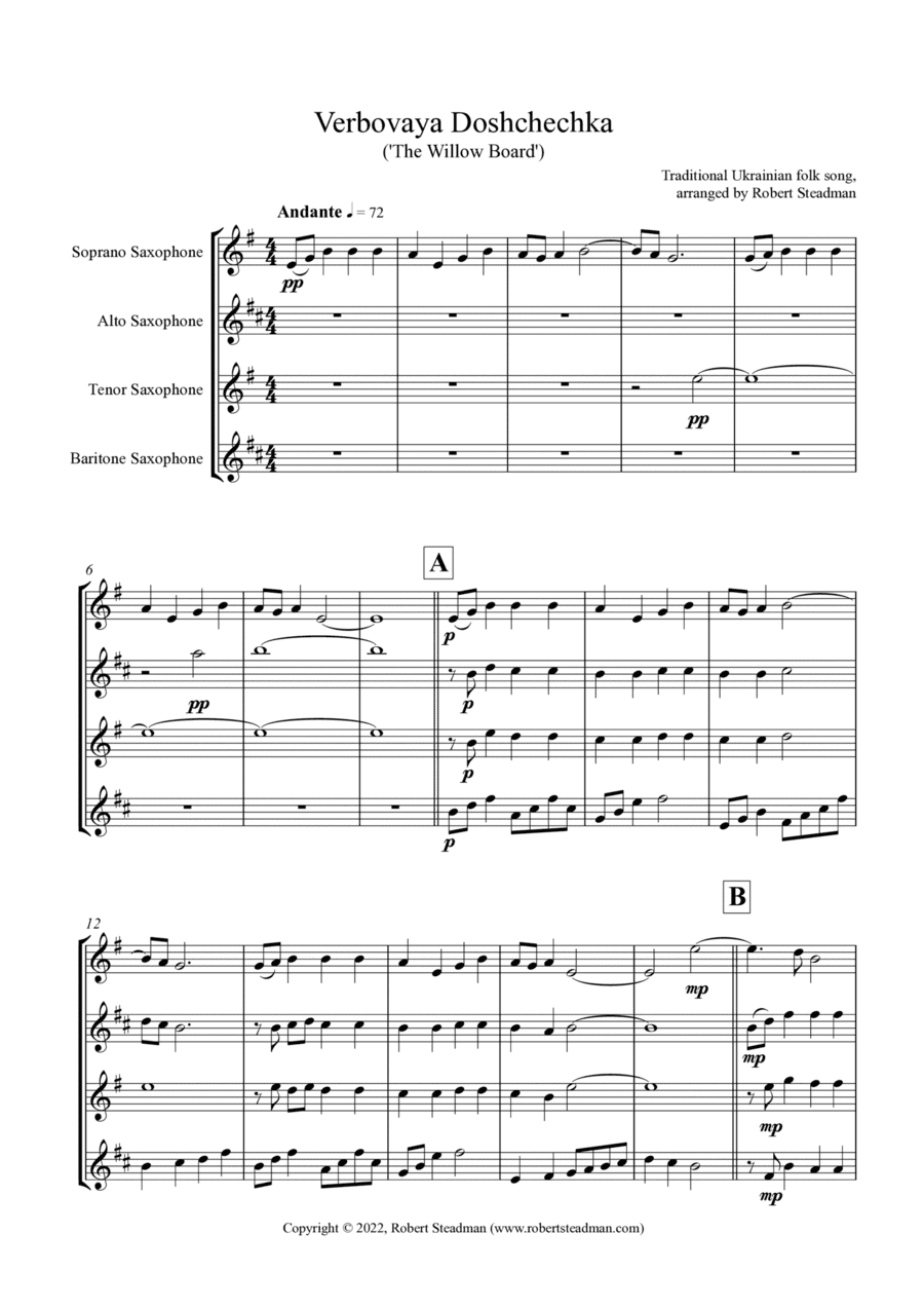 Verbovaya Doshchechka ('The Willow Board') - Ukrainian Folk Song - Saxophone Quartet (arr. Robert Steadman)