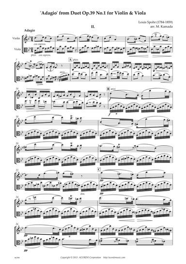 'Adagio' from Duet Op.39 No.1 for Violin & Viola (arr. Mikio Kamada)