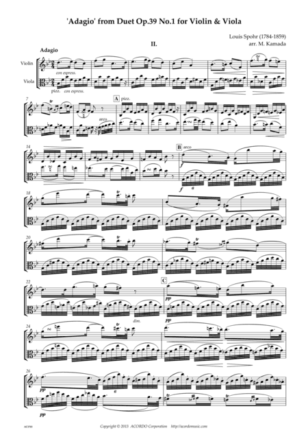 'Adagio' from Duet Op.39 No.1 for Violin & Viola (arr. Mikio Kamada)