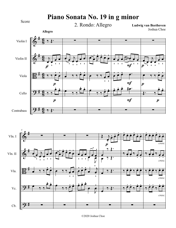 Piano Sonata No. 19, Movement 2 (arr. Joshua Choe)