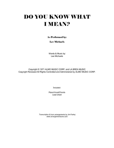 Do You Know What I Mean (arr. Jim Farley www.arrangementsone.com)