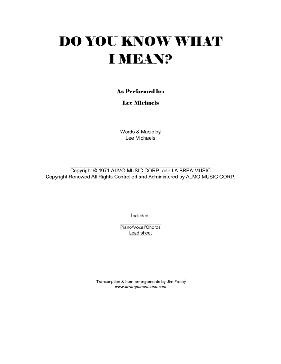 Do You Know What I Mean (arr. Jim Farley www.arrangementsone.com)