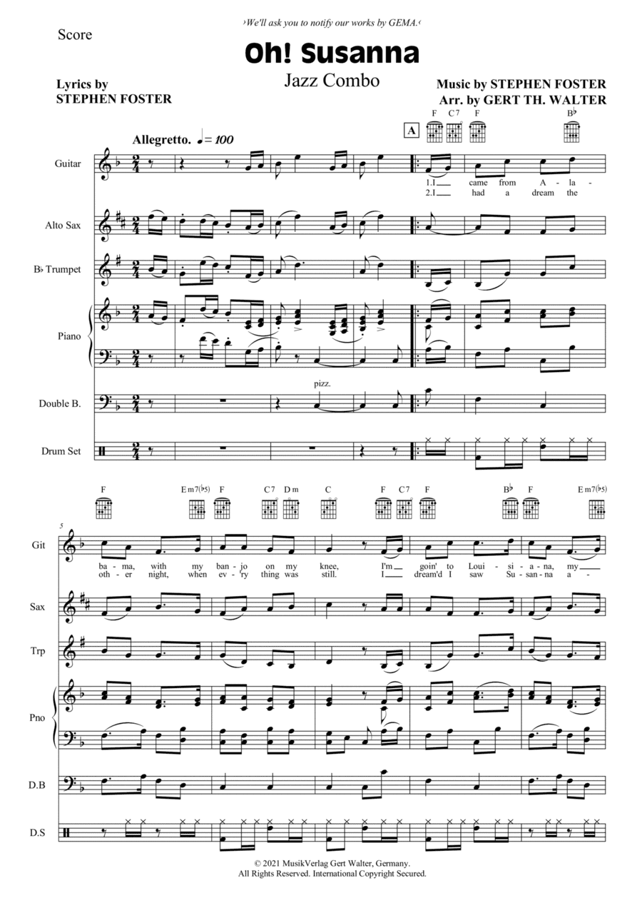 Oh! Susanna (arr. Gert Th. Walter)