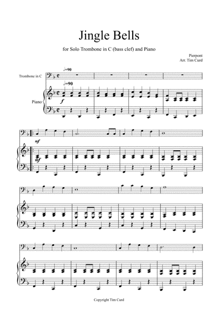 Jingle Bells for Solo Trombone in C (bass clef) and Piano (arr. Tim Curd)