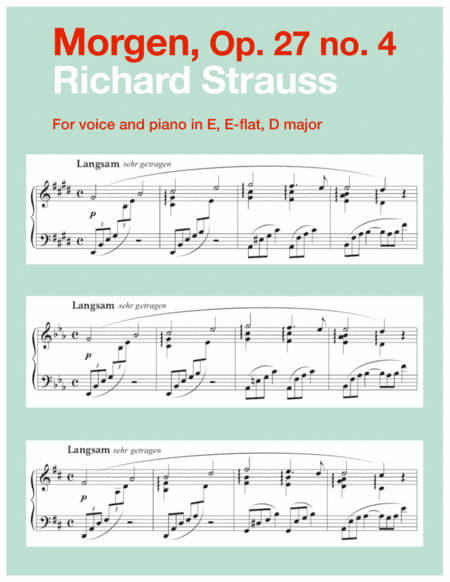 Morgen, Op. 27 no. 4 (in 3 low keys: E, E-flat, D major) (arr. Art Song Transpositions)