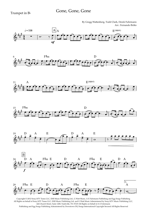 Gone, Gone, Gone (arr. Fernando Britto)