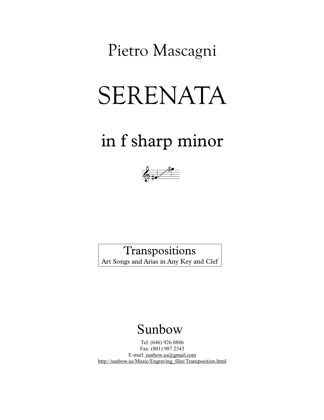 Mascagni: Serenata (transposed to f sharp minor) (arr. Sunbow)