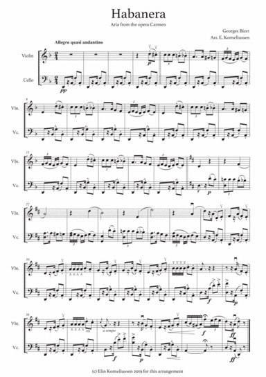Habanera from Carmen for string duet (violin and cello) (arr. Elin Korneliussen)