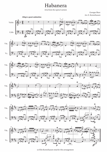 Habanera from Carmen for string duet (violin and cello) (arr. Elin Korneliussen)