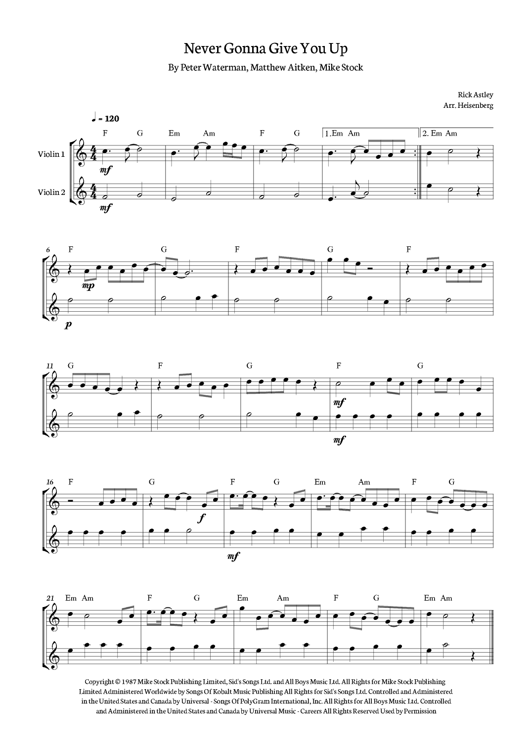 Never Gonna Give You Up (arr. Heisenberg)