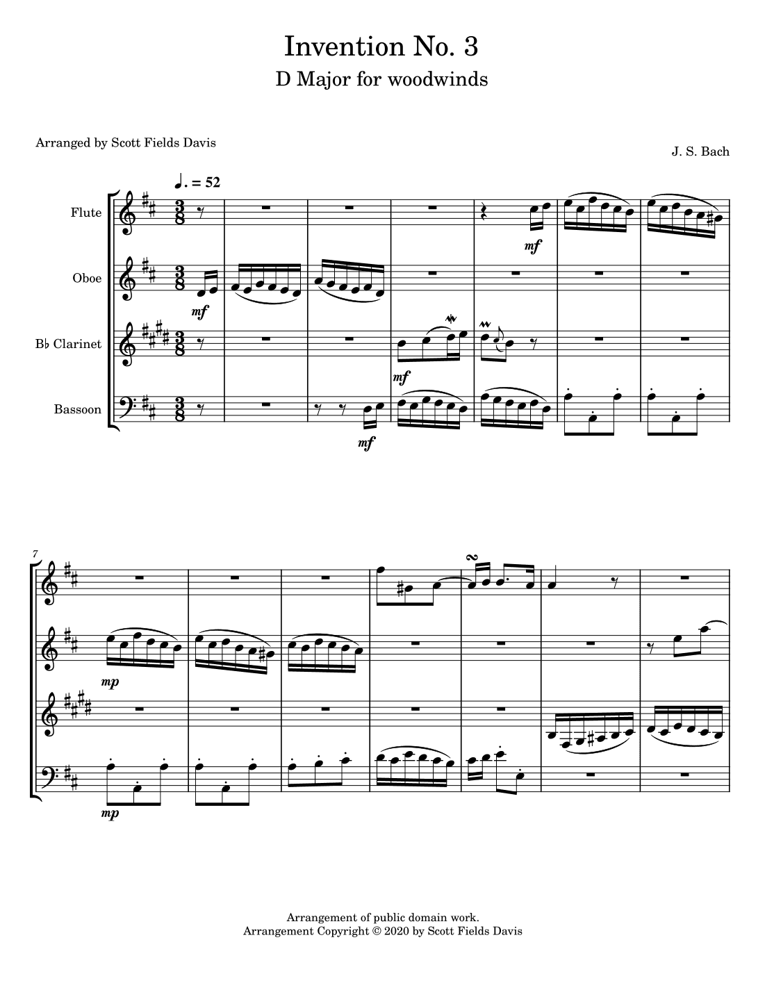 Bach Invention No. 3 for Woodwind quartet (arr. Scott Fields Davis)