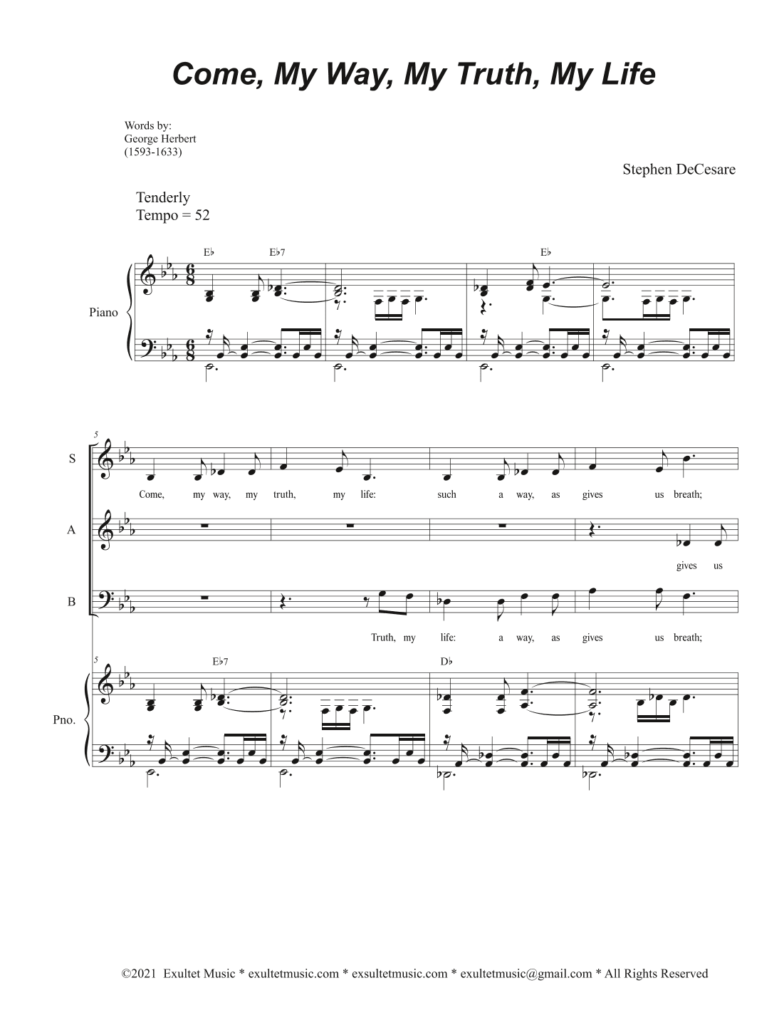 Come, My Way, My Truth, My Life (The Call) (Vocal Trio - (SAB)