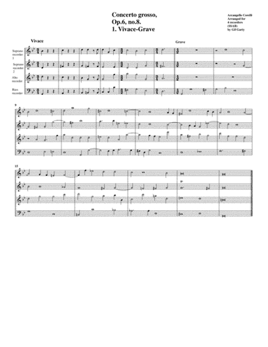 Concerto grosso, Op.6, no.8 "Christmas concerto" (arrangement for 4 recorders) (arr. Gil Garty)
