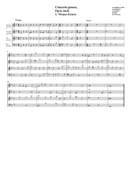 Concerto grosso, Op.6, no.8 "Christmas concerto" (arrangement for 4 recorders) (arr. Gil Garty)