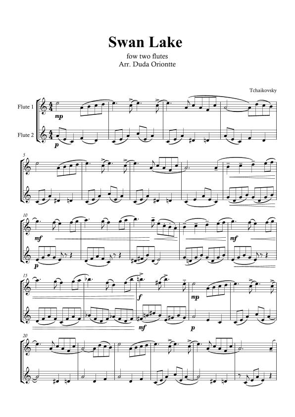 Swan Lake Theme (for flute duet) Tchaikovsky (arr. Duda Oriontte)