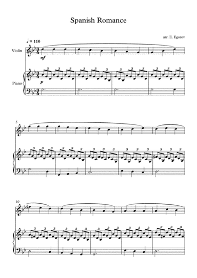 Spanish Romance, For Violin & Piano (arr. Eugene Egorov)