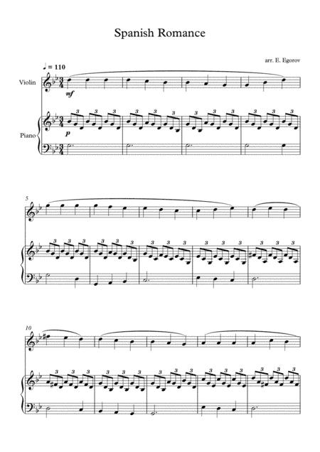 Spanish Romance, For Violin & Piano (arr. Eugene Egorov)
