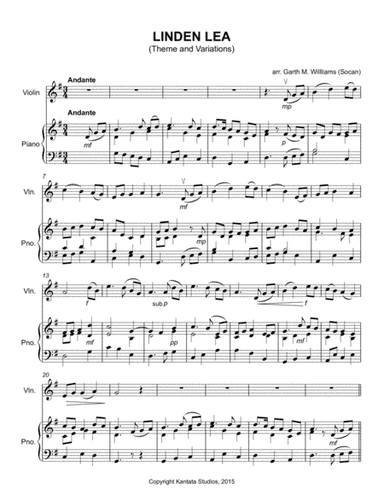 Variations on the Folk Tune "Linden Lea" for  solo violin and piano
