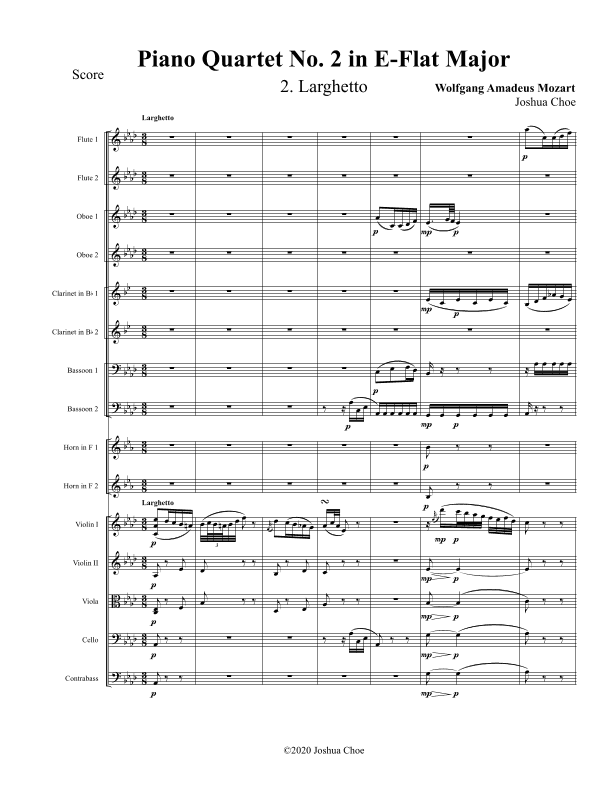Piano Quartet No. 2 in E-Flat Major, Movement 2 (arr. Joshua Choe)